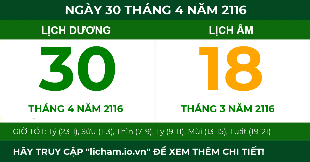 lịch âm ngày 30 tháng 4 năm 2116