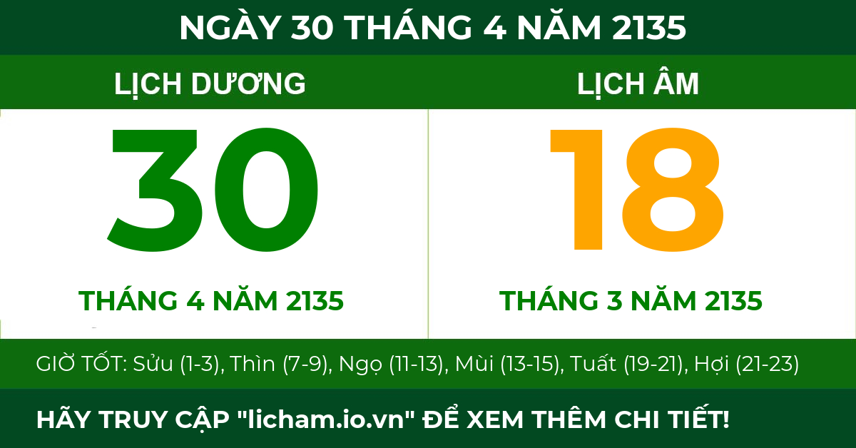 lịch âm ngày 30 tháng 4 năm 2135
