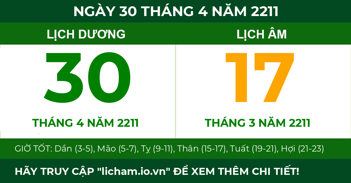 lịch âm ngày 30 tháng 4 năm 2211