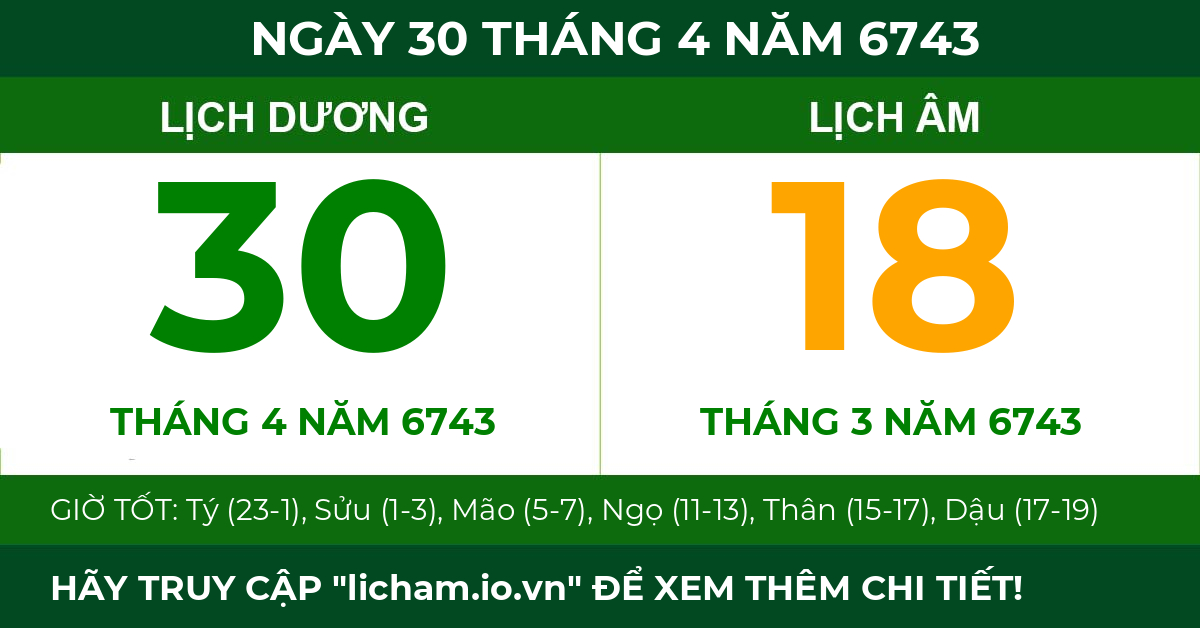 lịch âm ngày 30 tháng 4 năm 6743