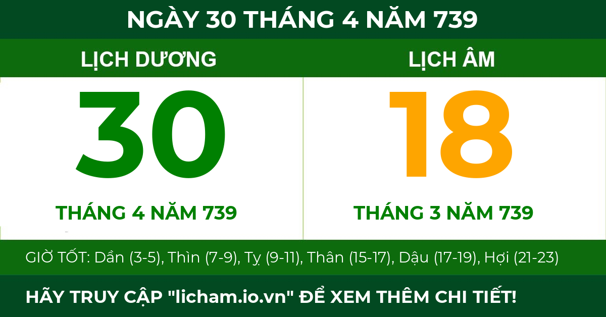 lịch âm ngày 30 tháng 4 năm 739