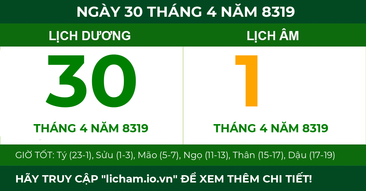 lịch âm ngày 30 tháng 4 năm 8319