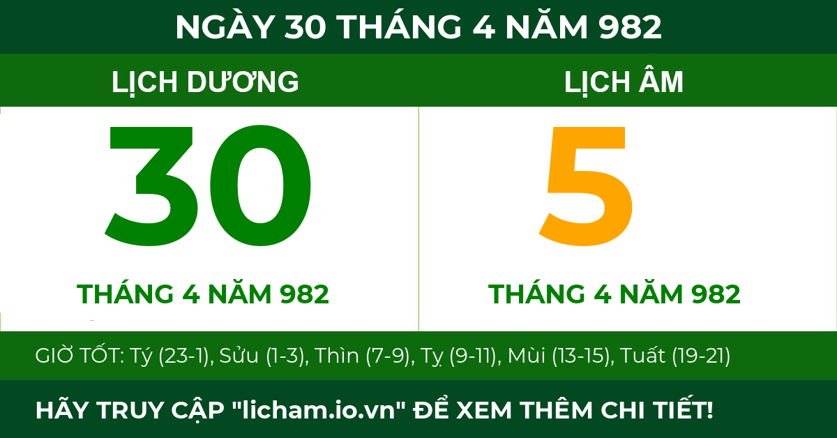 lịch âm ngày 30 tháng 4 năm 982