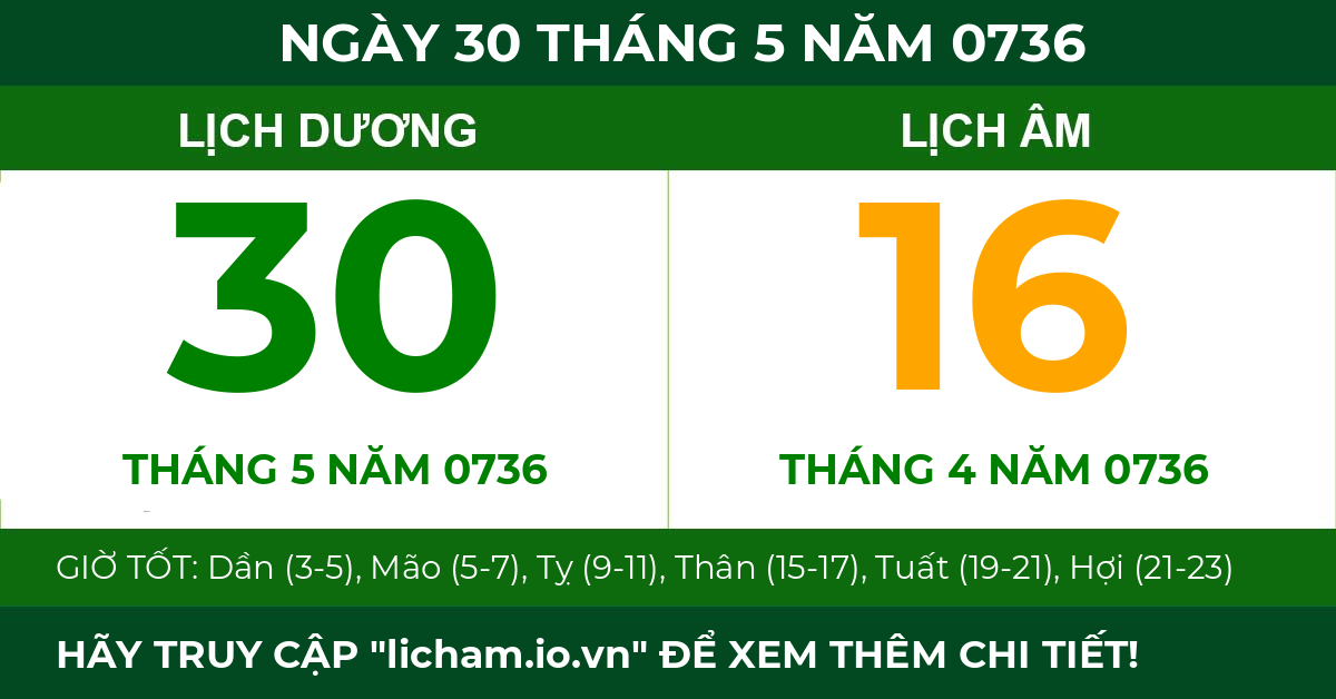 lịch âm ngày 30 tháng 5 năm 0736