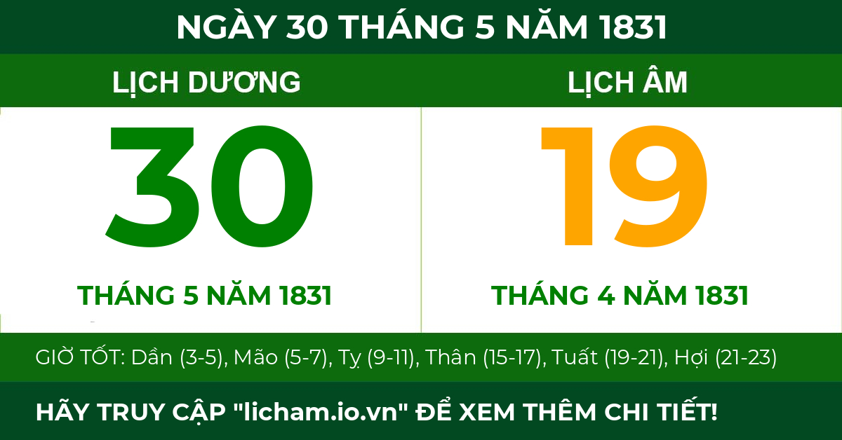 lịch âm ngày 30 tháng 5 năm 1831