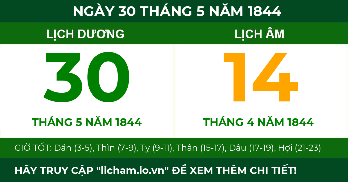 lịch âm ngày 30 tháng 5 năm 1844