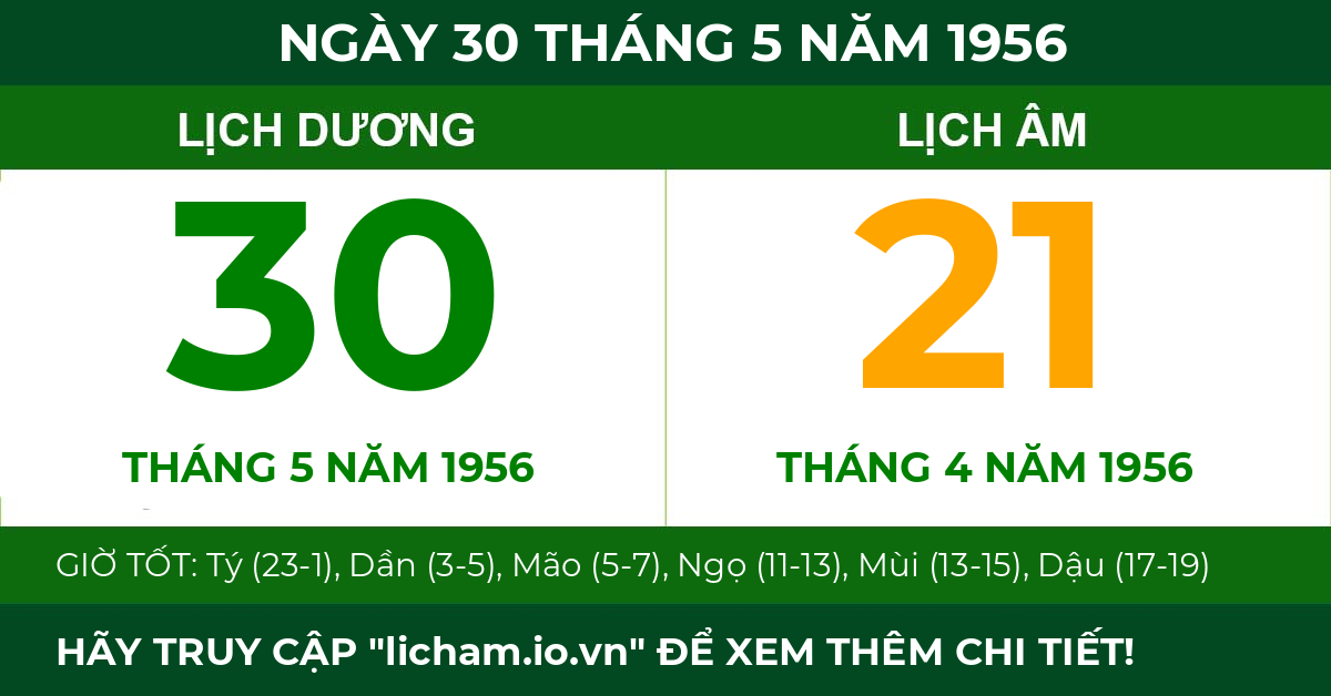 lịch âm ngày 30 tháng 5 năm 1956