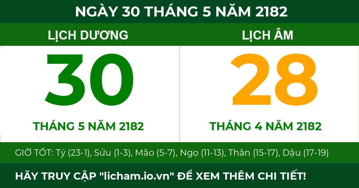 lịch âm ngày 30 tháng 5 năm 2182