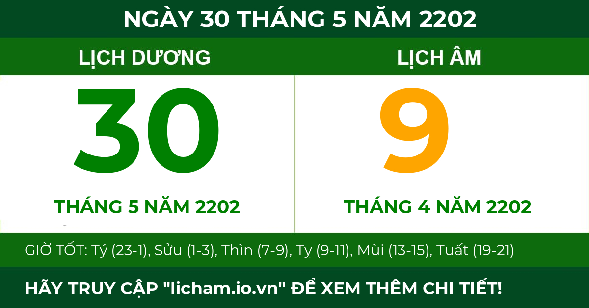 lịch âm ngày 30 tháng 5 năm 2202