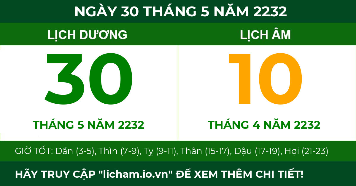 lịch âm ngày 30 tháng 5 năm 2232