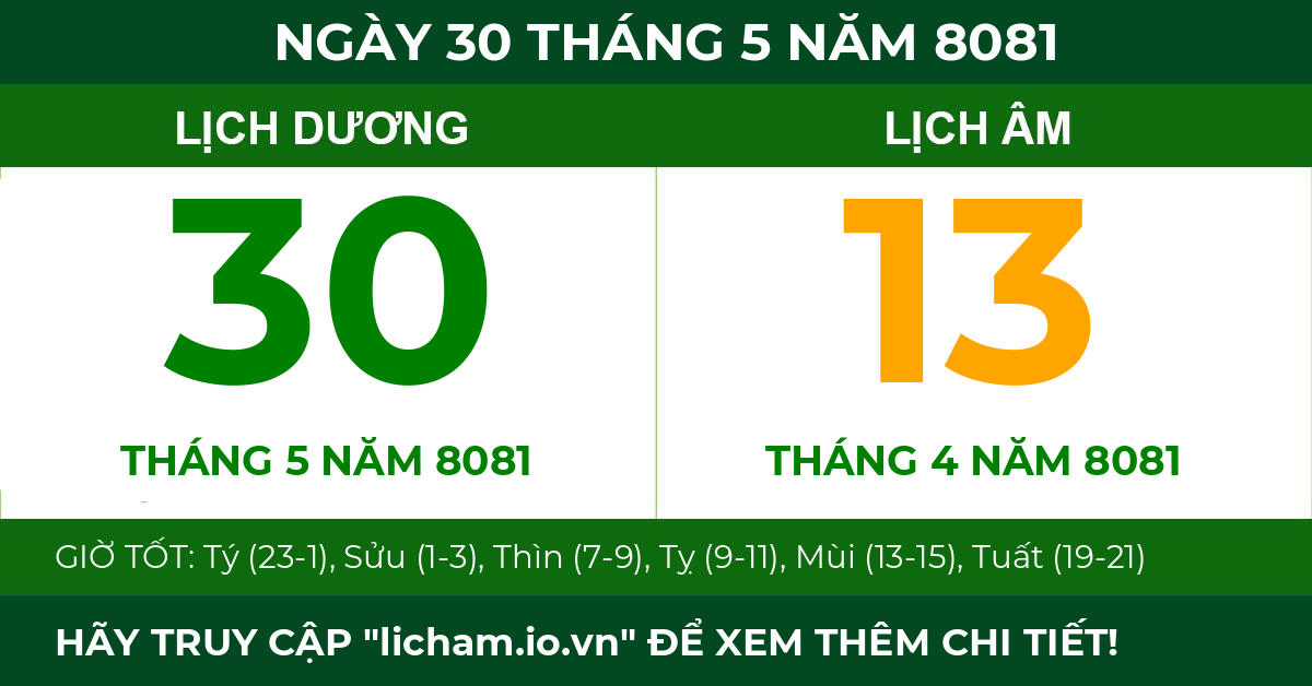 lịch âm ngày 30 tháng 5 năm 8081
