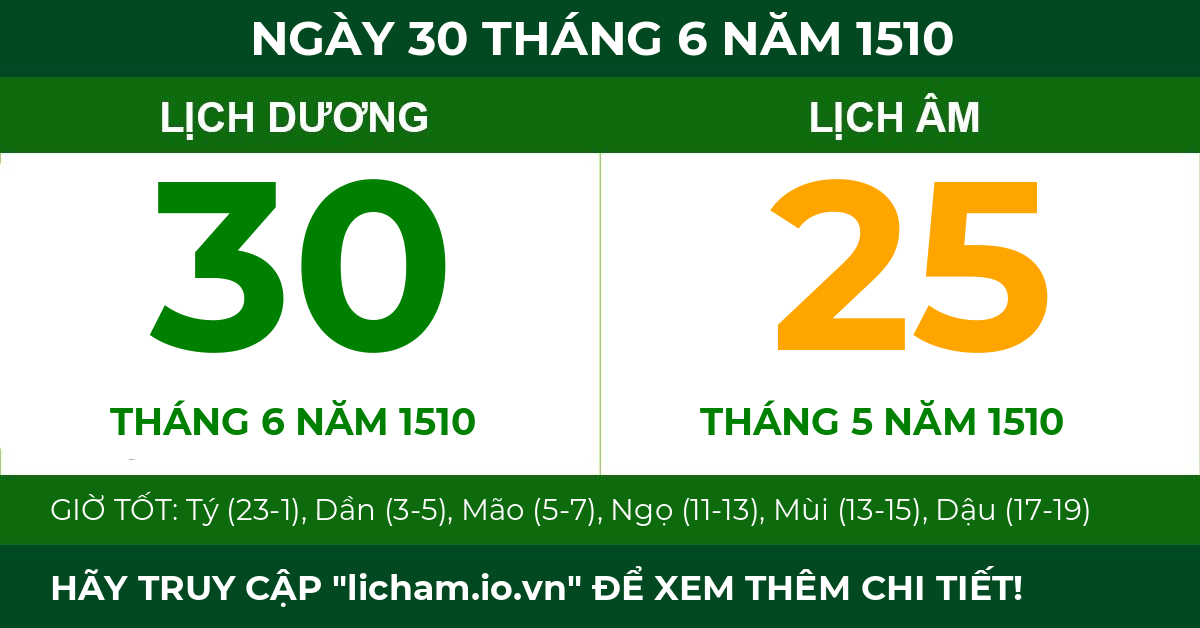 lịch âm ngày 30 tháng 6 năm 1510