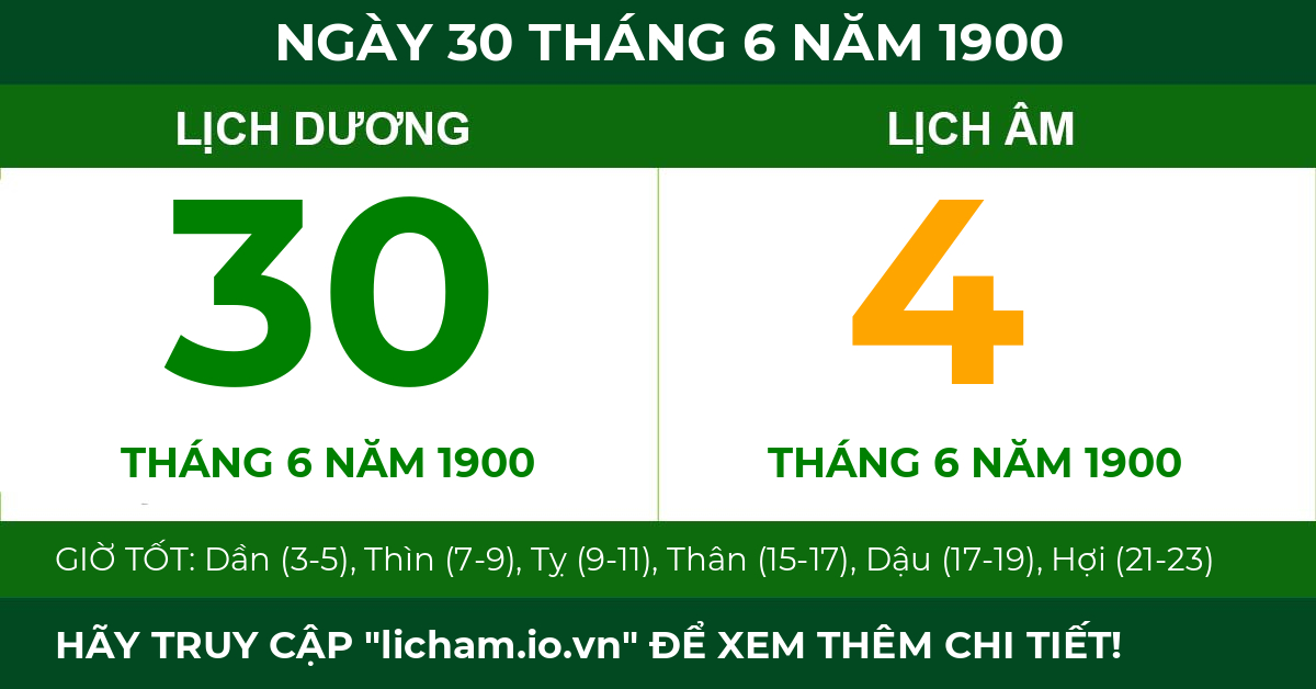 lịch âm ngày 30 tháng 6 năm 1900