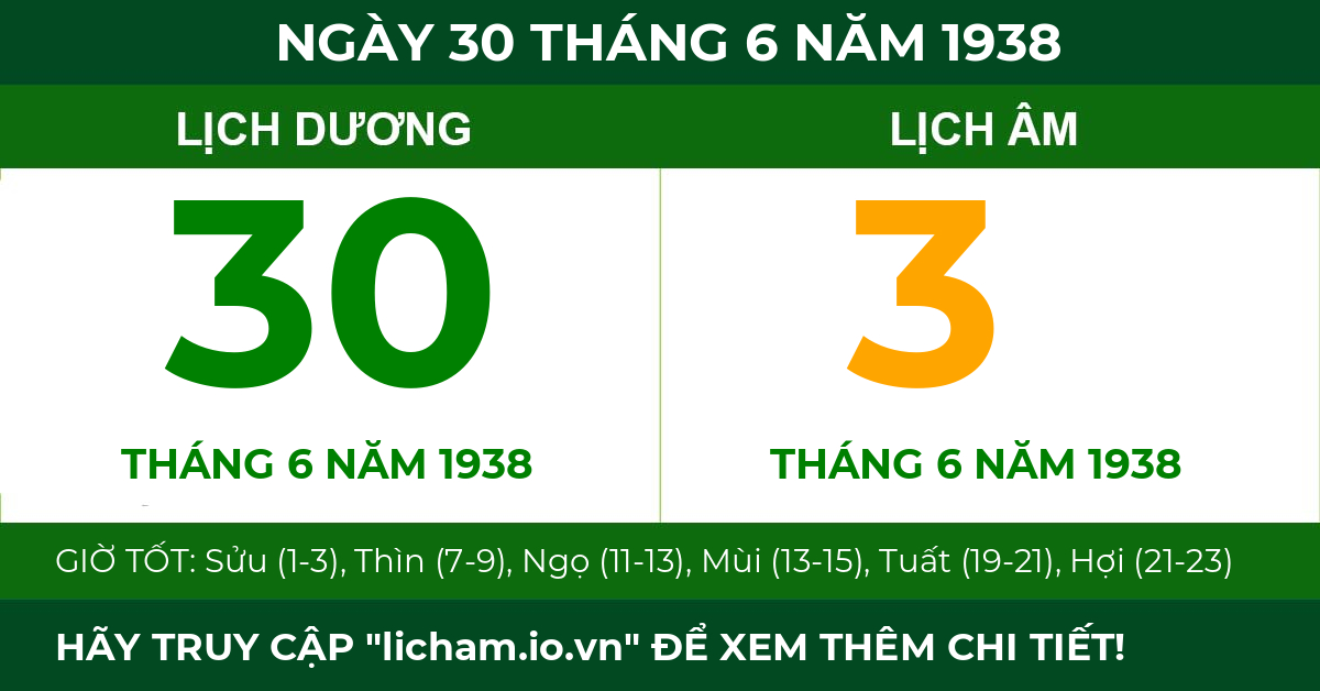 lịch âm ngày 30 tháng 6 năm 1938
