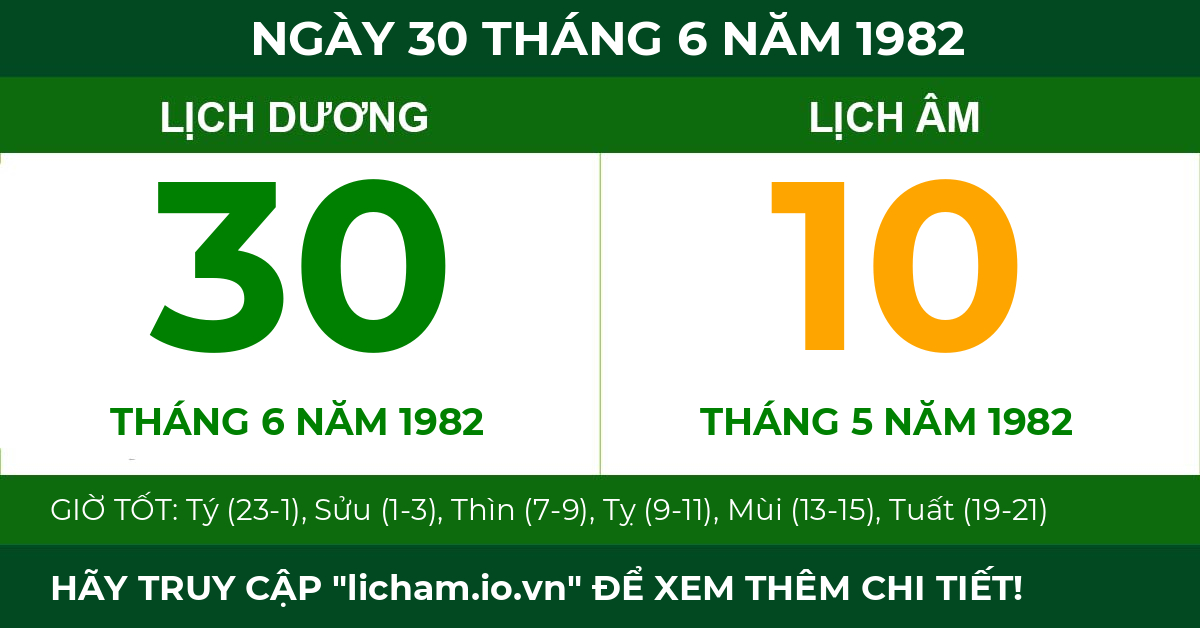 lịch âm ngày 30 tháng 6 năm 1982