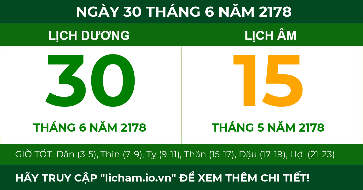 lịch âm ngày 30 tháng 6 năm 2178