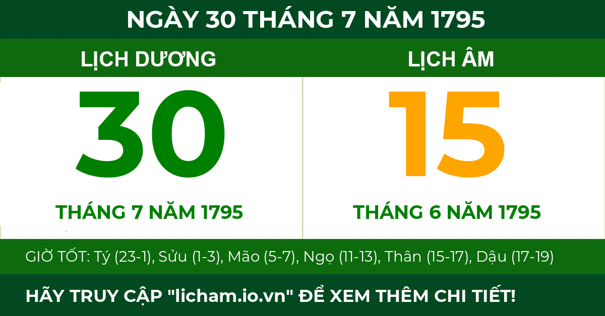lịch âm ngày 30 tháng 7 năm 1795