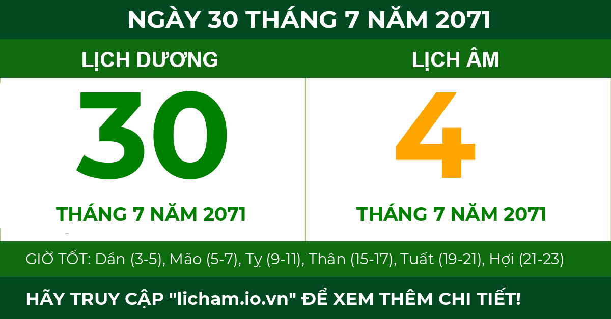 lịch âm ngày 30 tháng 7 năm 2071