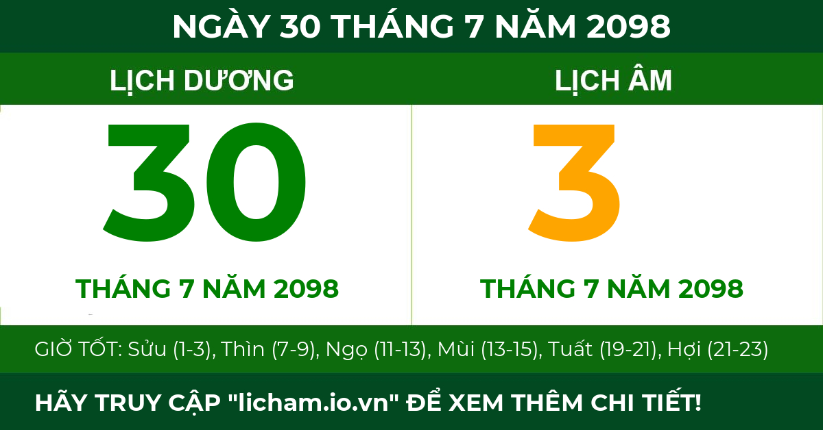 lịch âm ngày 30 tháng 7 năm 2098