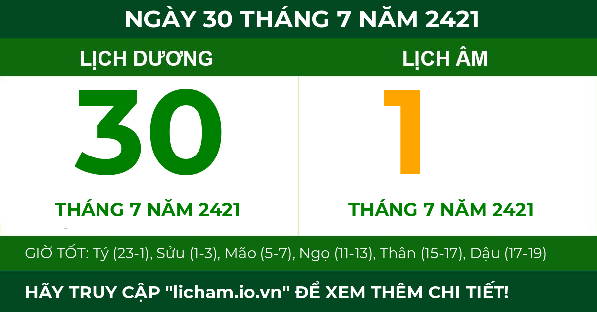 lịch âm ngày 30 tháng 7 năm 2421