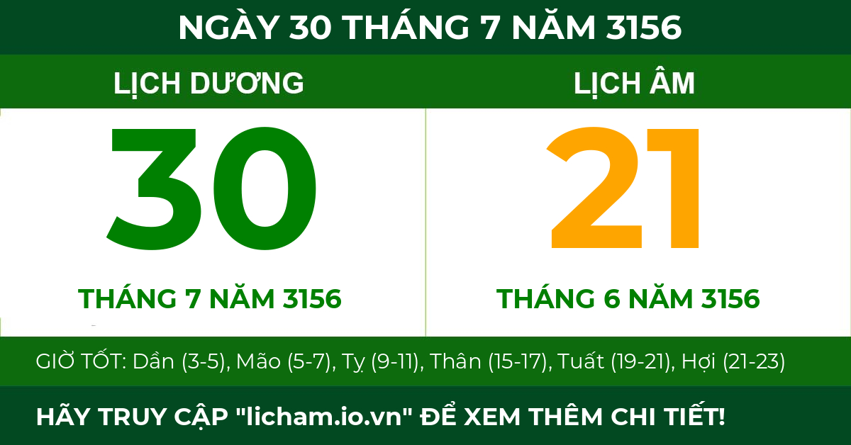 lịch âm ngày 30 tháng 7 năm 3156