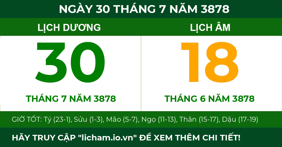 lịch âm ngày 30 tháng 7 năm 3878