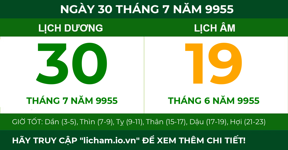 lịch âm ngày 30 tháng 7 năm 9955