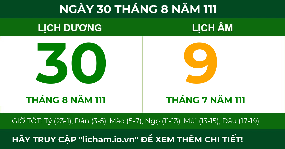 lịch âm ngày 30 tháng 8 năm 111