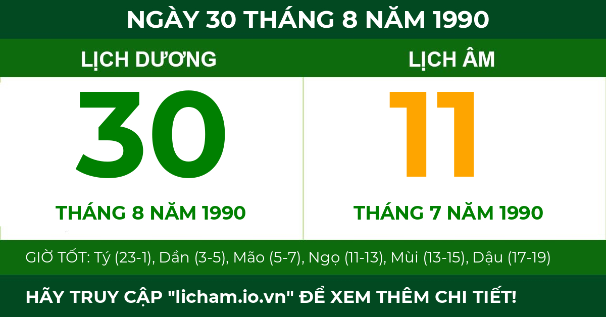 lịch âm ngày 30 tháng 8 năm 1990