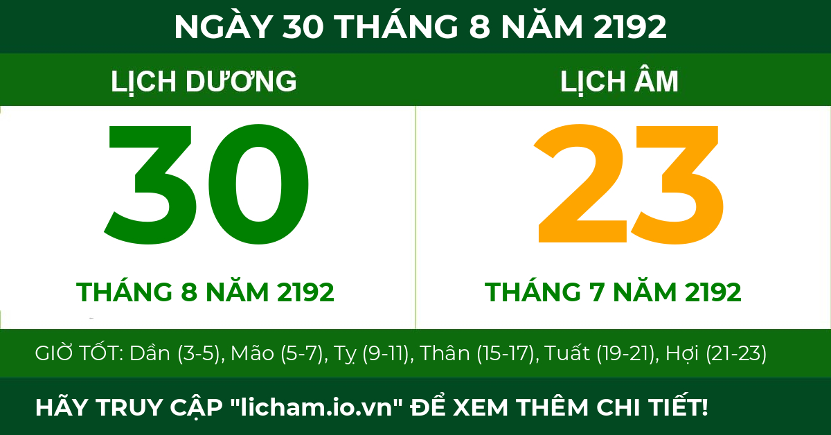 lịch âm ngày 30 tháng 8 năm 2192