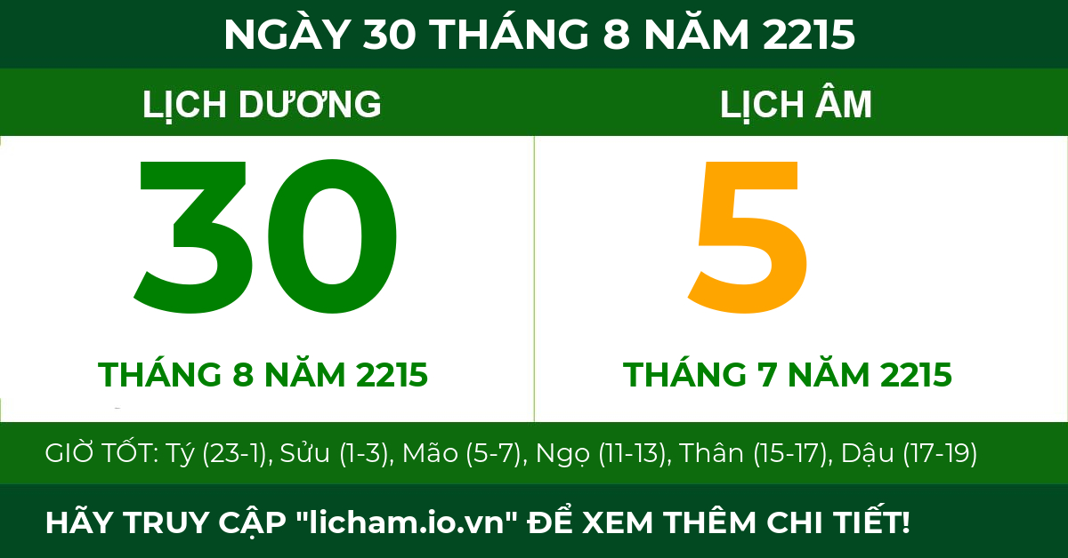 lịch âm ngày 30 tháng 8 năm 2215