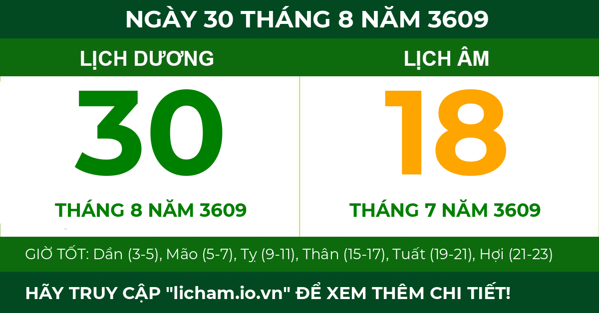 lịch âm ngày 30 tháng 8 năm 3609
