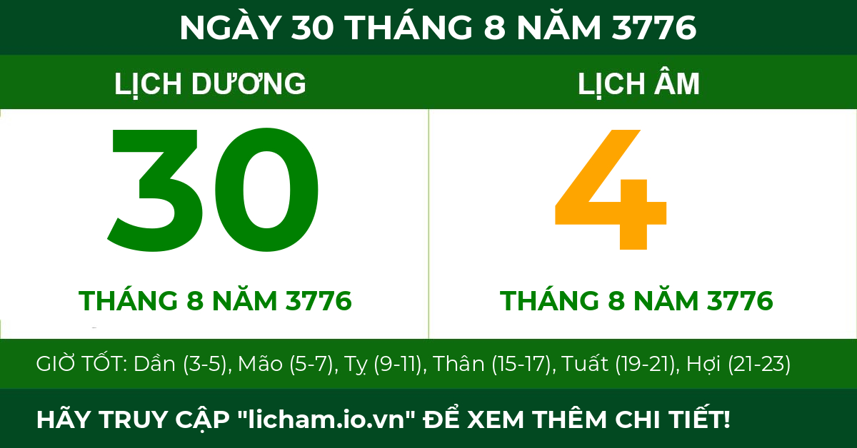 lịch âm ngày 30 tháng 8 năm 3776