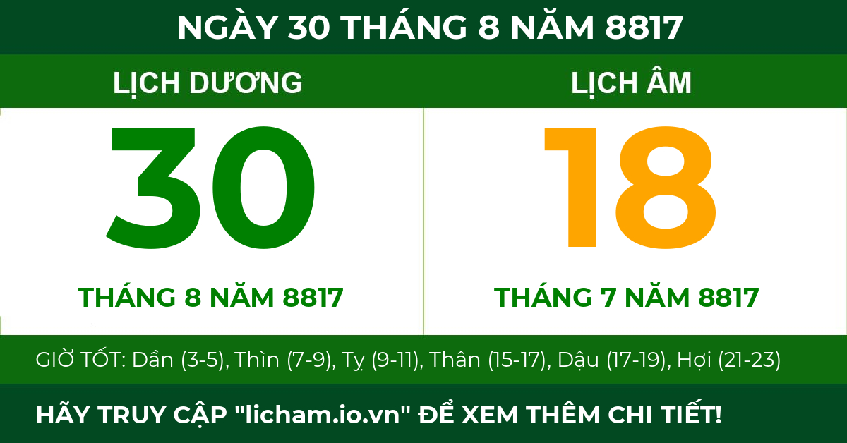 lịch âm ngày 30 tháng 8 năm 8817