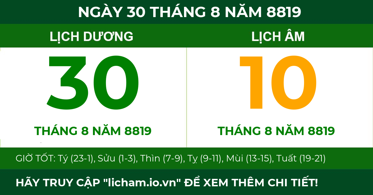 lịch âm ngày 30 tháng 8 năm 8819