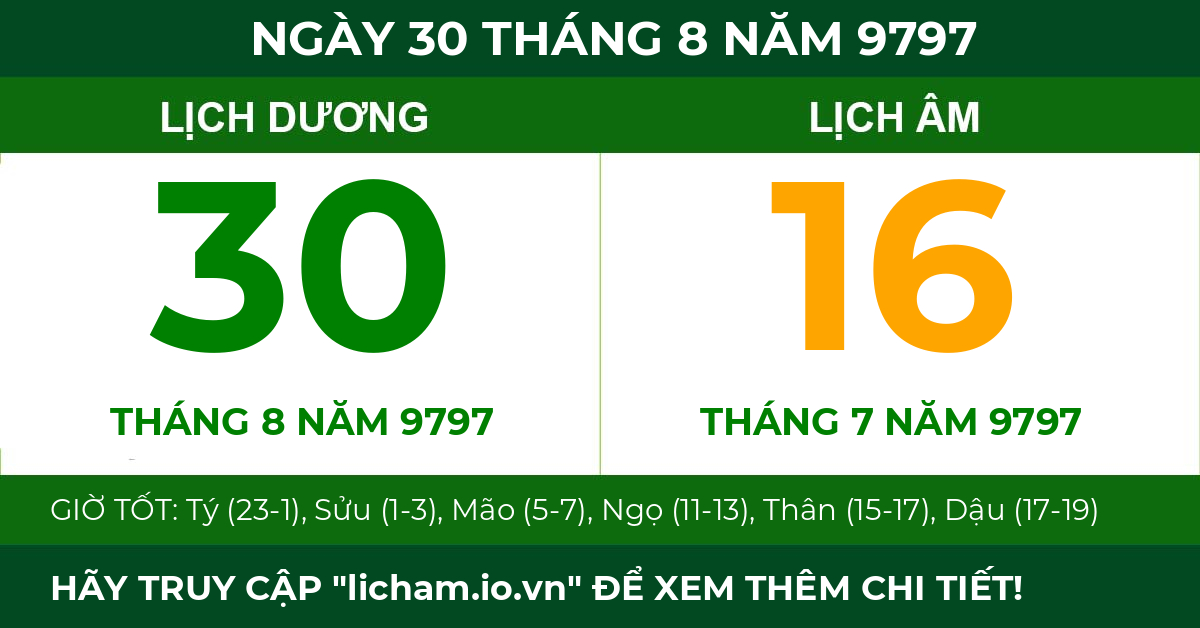 lịch âm ngày 30 tháng 8 năm 9797
