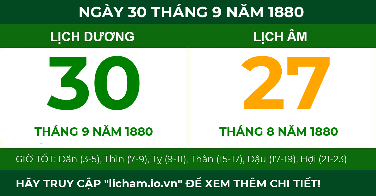 lịch âm ngày 30 tháng 9 năm 1880
