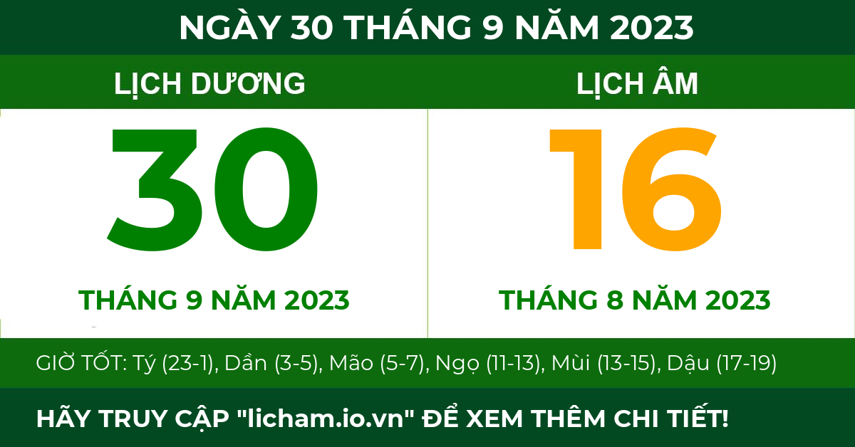 lịch âm ngày 30 tháng 9 năm 2023