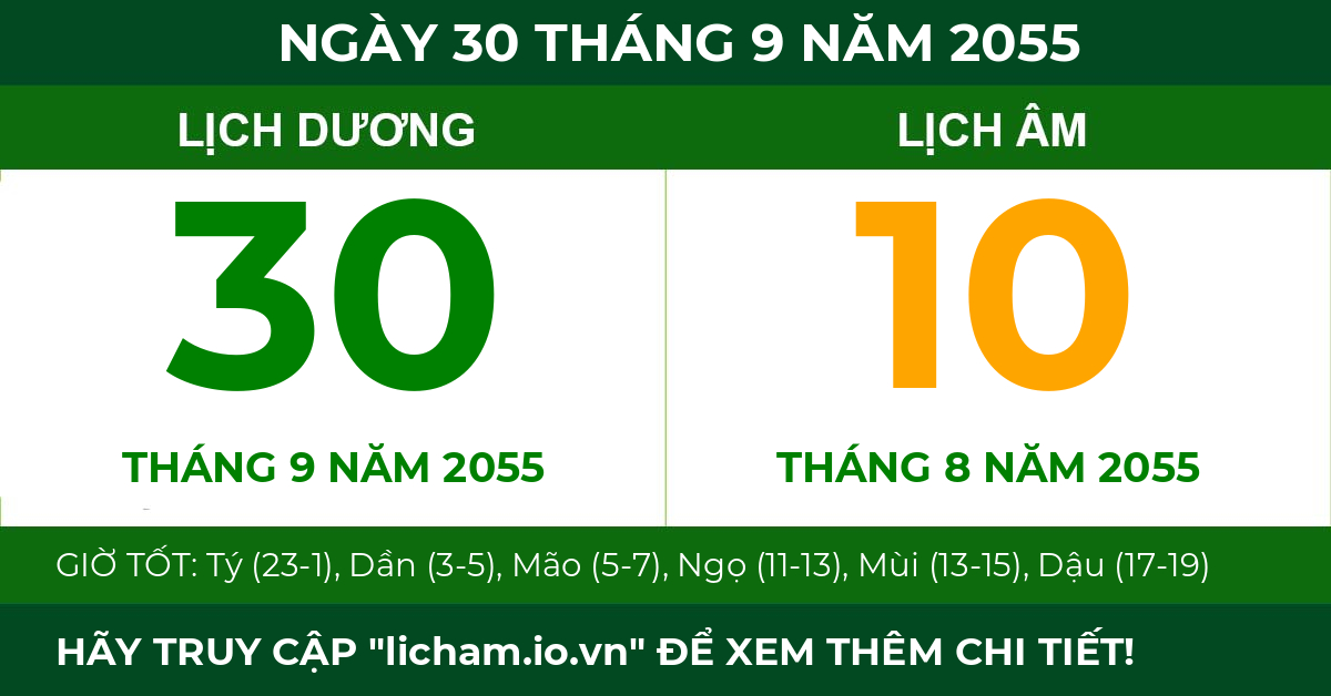 lịch âm ngày 30 tháng 9 năm 2055