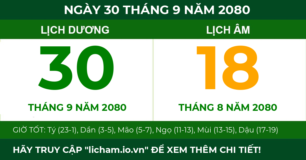 lịch âm ngày 30 tháng 9 năm 2080