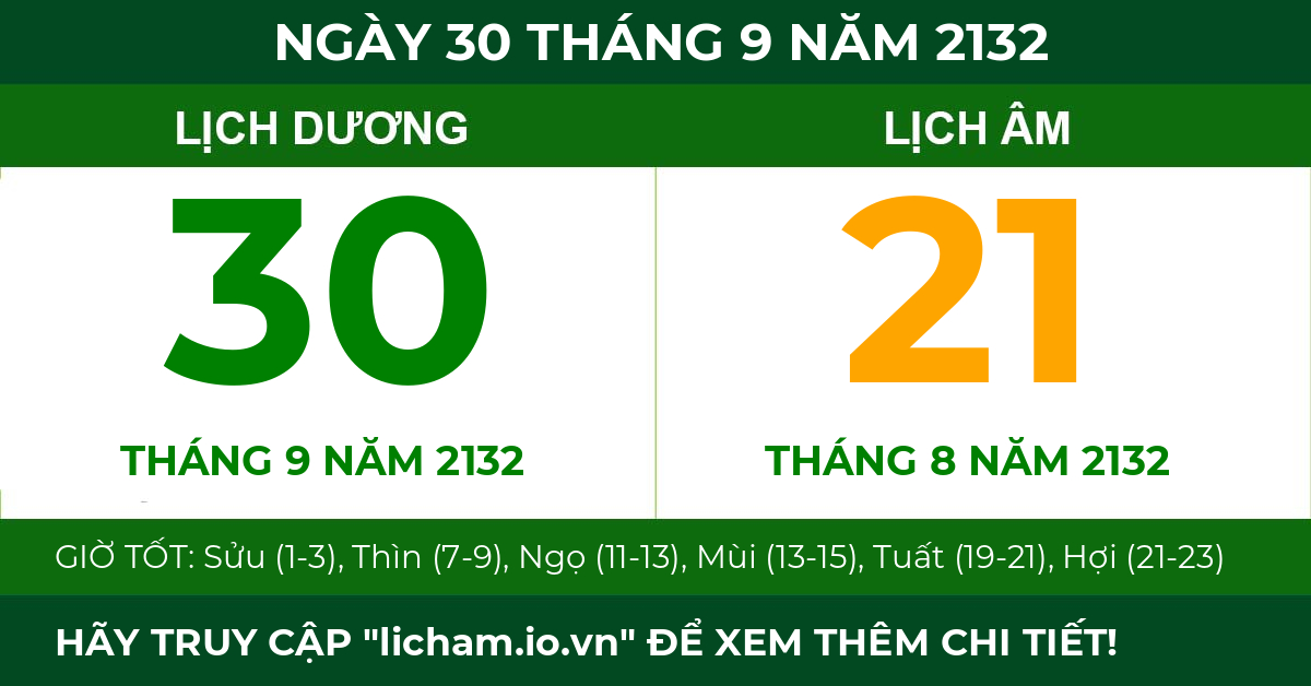 lịch âm ngày 30 tháng 9 năm 2132