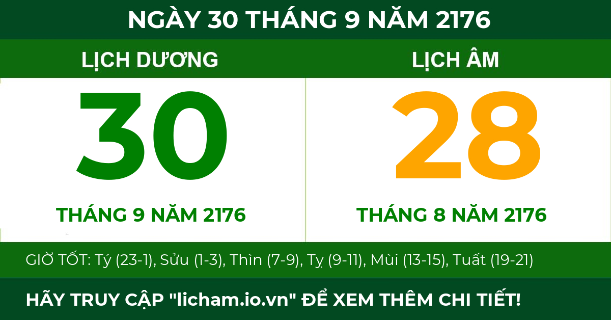 lịch âm ngày 30 tháng 9 năm 2176