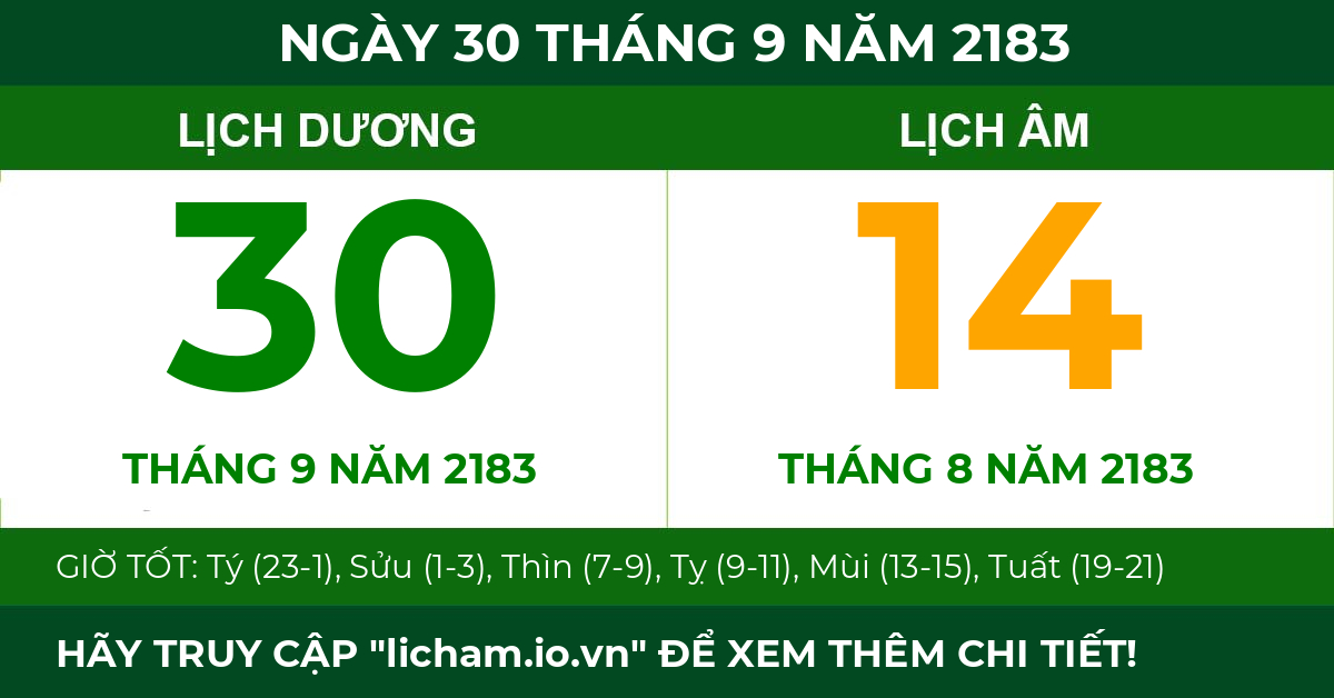 lịch âm ngày 30 tháng 9 năm 2183
