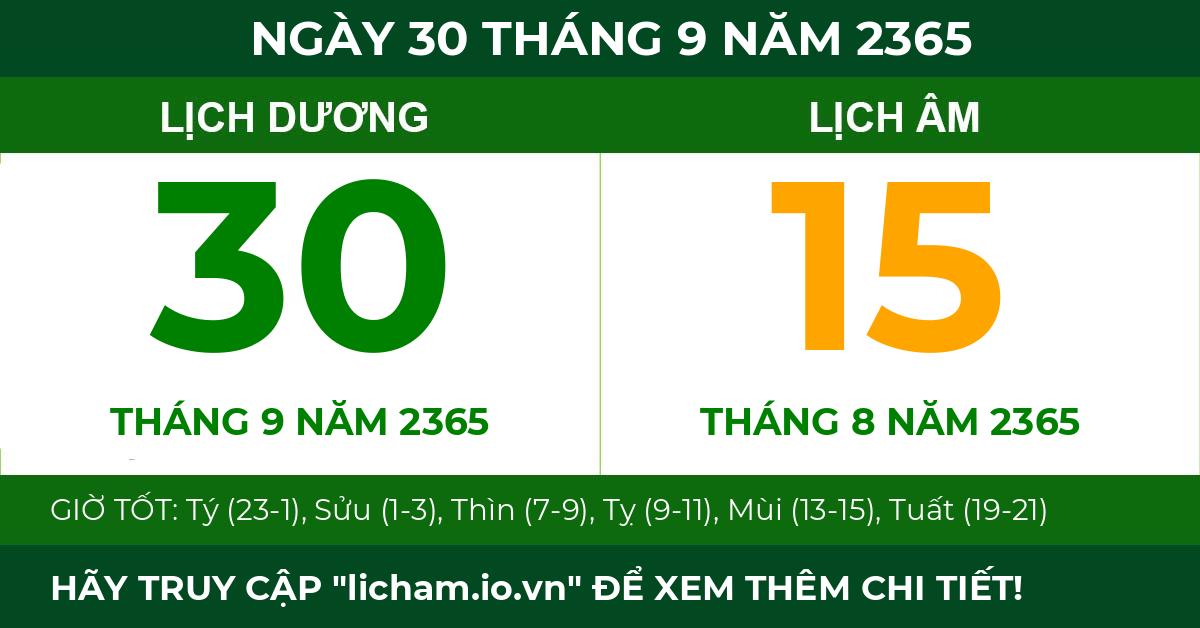 lịch âm ngày 30 tháng 9 năm 2365