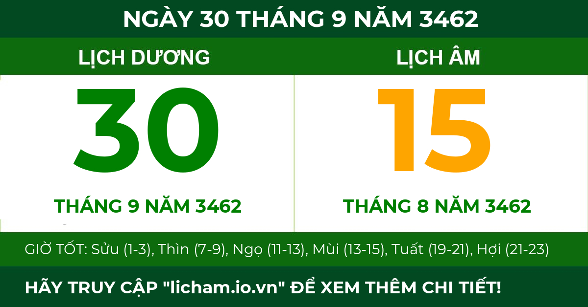 lịch âm ngày 30 tháng 9 năm 3462