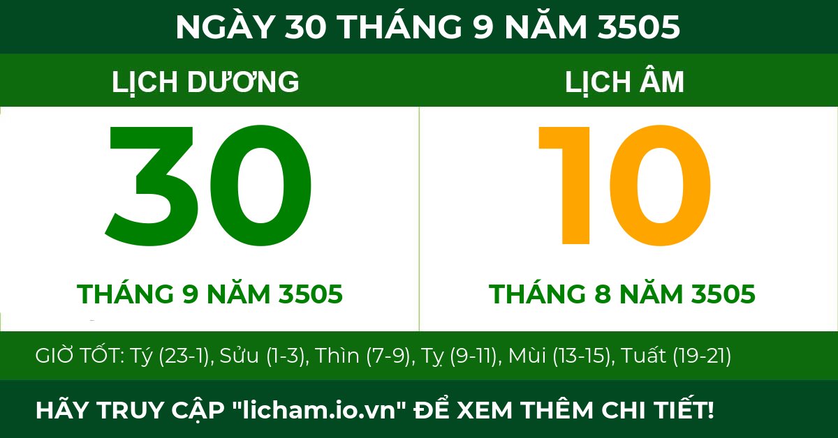 lịch âm ngày 30 tháng 9 năm 3505