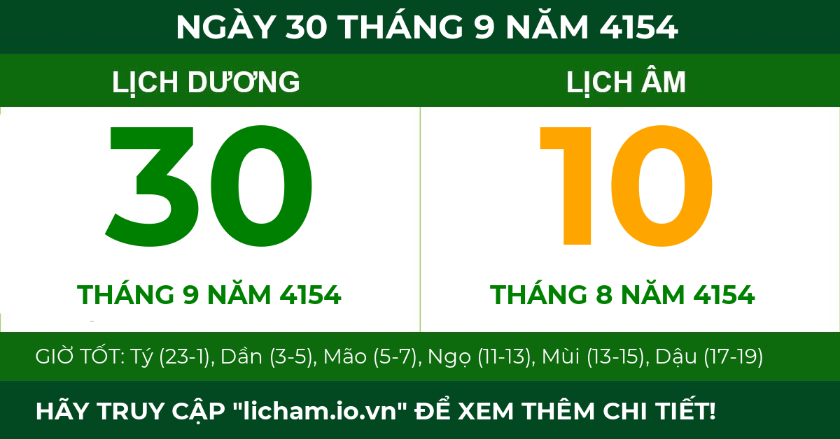 lịch âm ngày 30 tháng 9 năm 4154