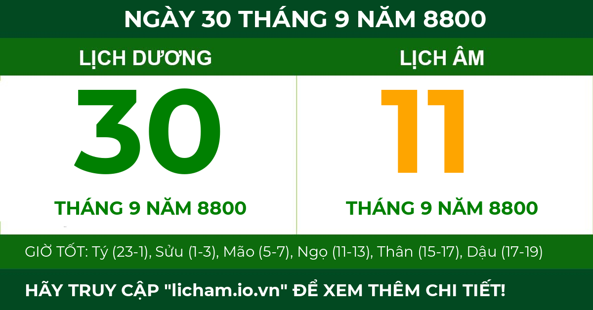 lịch âm ngày 30 tháng 9 năm 8800