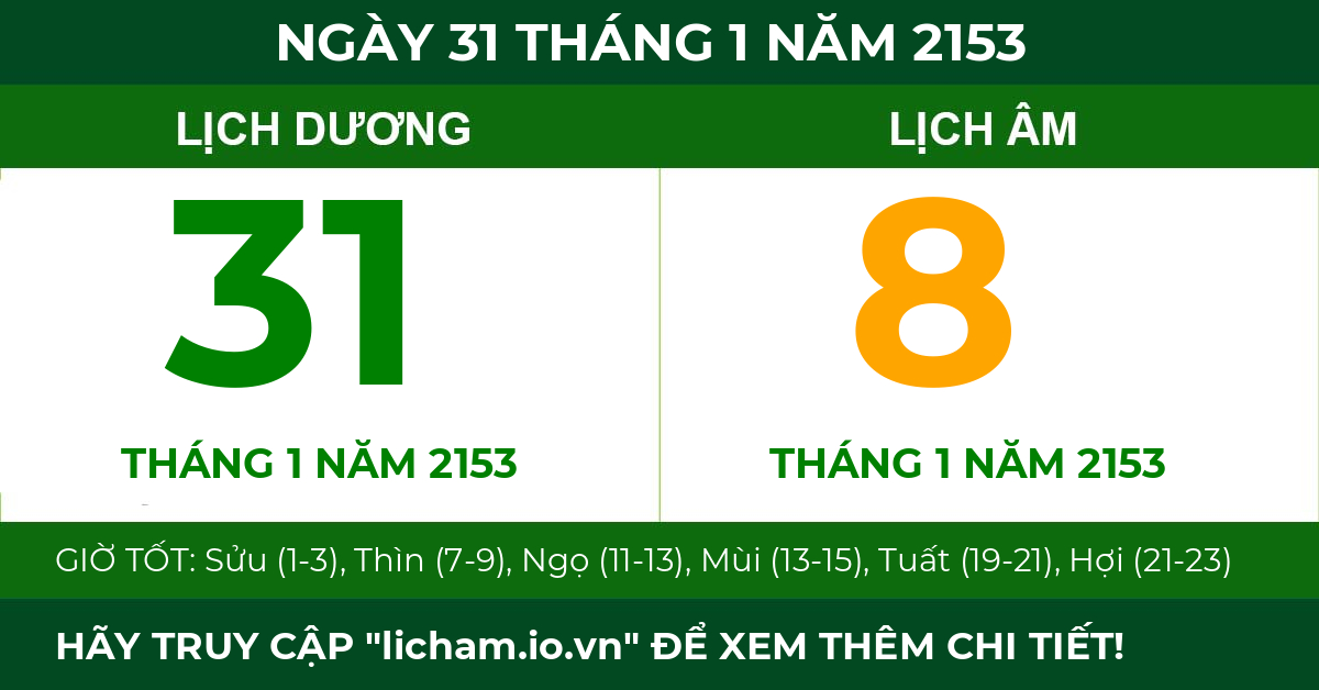 lịch âm ngày 31 tháng 1 năm 2153
