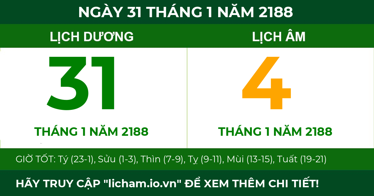 lịch âm ngày 31 tháng 1 năm 2188